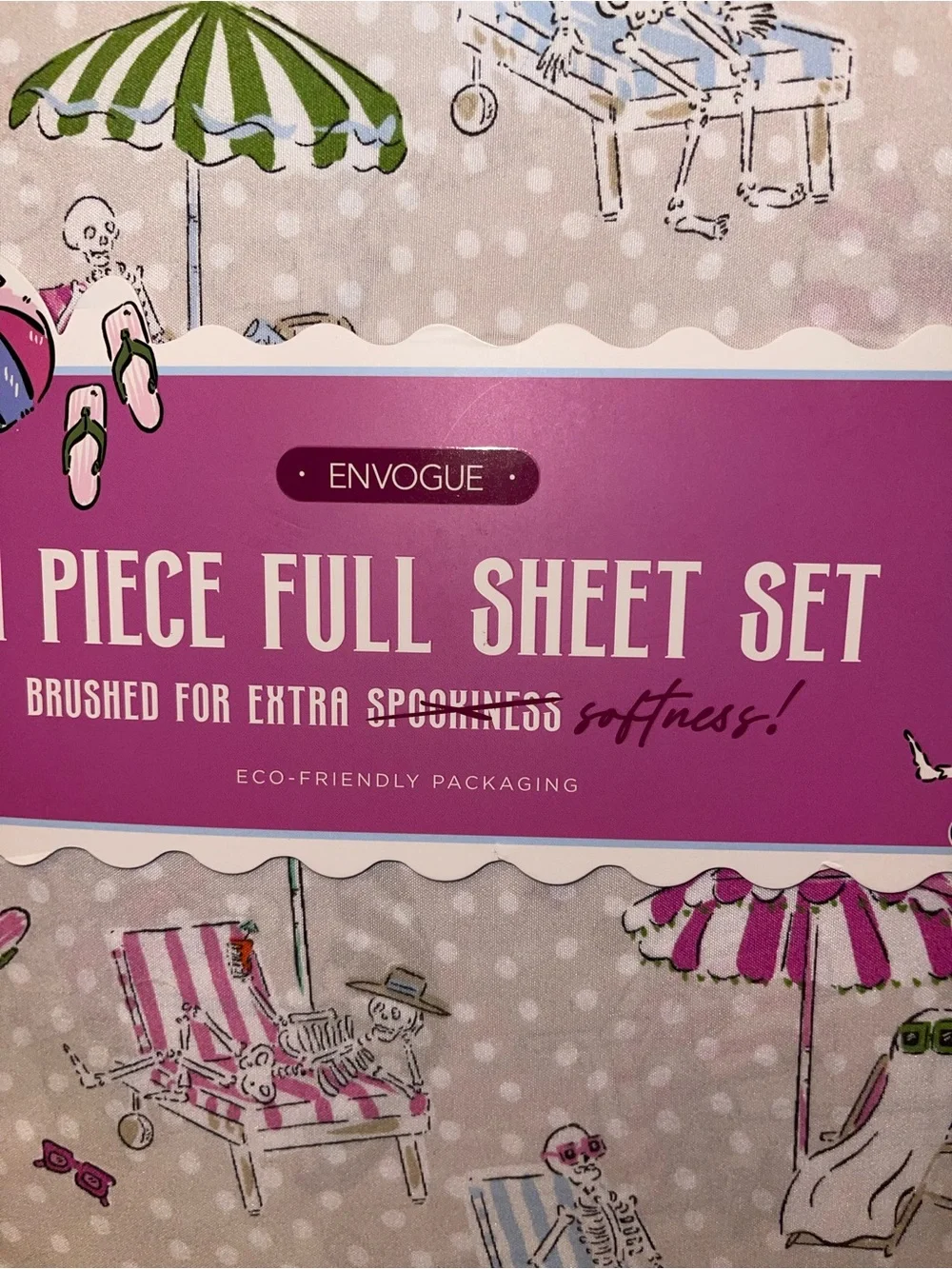 Envogue Pink, Green & Blue Beach Skeleton Print 4-Piece Full Sheet Set